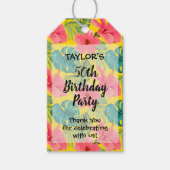 Tropisch Roze Hibiscus Verjaardagsfeest Dank u Cadeaulabel (Voorkant)