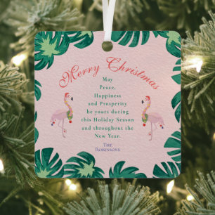 Tropisch Roze Kerst Flamingo Kerstmannenhoed Versi Metalen Ornament