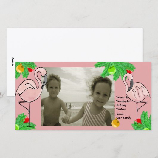 Tropisch Roze Kerst/ Foto Wenskaart Feestdagenkaart (Voorkant / Achterkant)