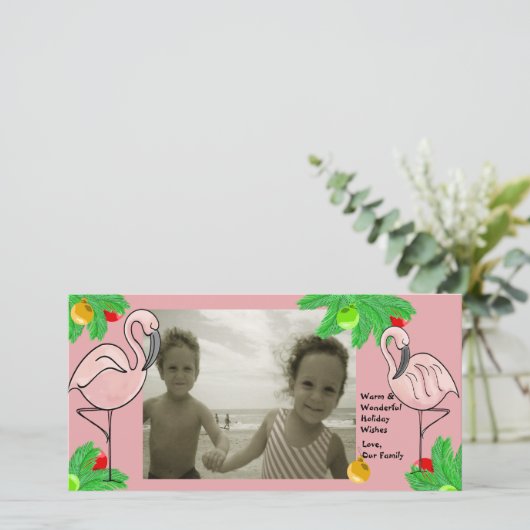 Tropisch Roze Kerst/ Foto Wenskaart Feestdagenkaart (Staand voorkant)