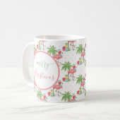 Tropisch roze kerstfeest met blauw kerstfeest koffiemok (Voorkant links)