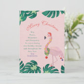 Tropisch roze kerstmis met Santa Hat Baubles Feestdagenkaart (Staand voorkant)