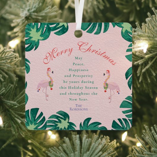 Tropisch roze kerstmis met Santa Hat Baubles Metalen Ornament (Insitu)