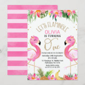 Tropisch roze laat flamingo flamingo 1e verjaardag kaart (Voorkant / Achterkant)