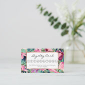 Tropisch roze marineblauw aqua goud modern bloemen klantenkaartje (Staand voorkant)