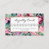Tropisch roze marineblauw aqua goud modern bloemen klantenkaartje (Voorkant)