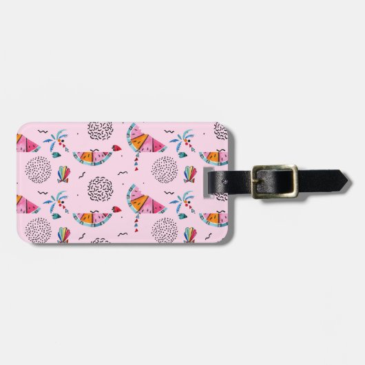 Tropisch roze Memphis Style Pattern Bagagelabel (Voorkant horizontaal)