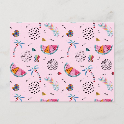 Tropisch roze Memphis Style Pattern Briefkaart (Voorkant)