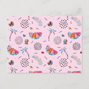 Tropisch roze Memphis Style Pattern Briefkaart