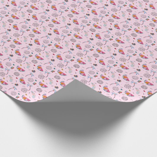 Tropisch roze Memphis Style Pattern Cadeaupapier (Hoek)