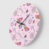 Tropisch roze Memphis Style Pattern Grote Klok (Hoek)