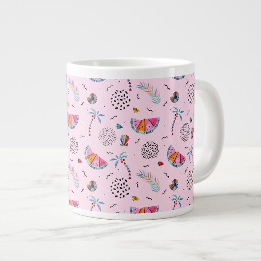 Tropisch roze Memphis Style Pattern Grote Koffiekop (Voorkant rechts)