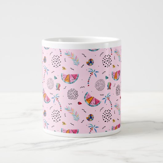 Tropisch roze Memphis Style Pattern Grote Koffiekop (Voorkant)