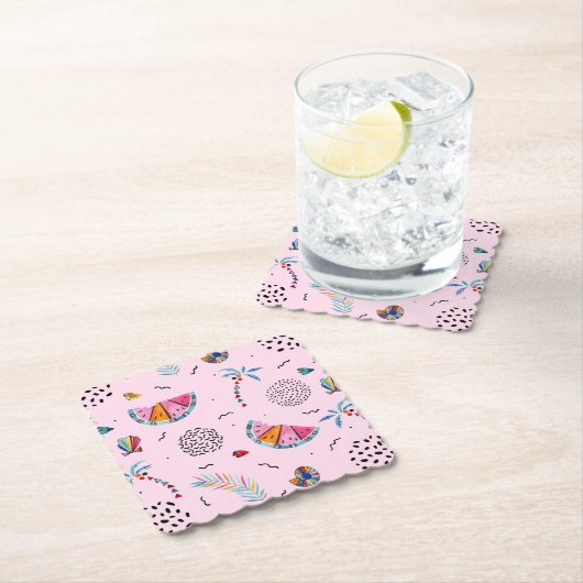 Tropisch roze Memphis Style Pattern Kartonnen Onderzetters (Insitu)