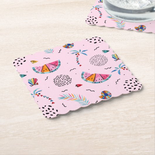 Tropisch roze Memphis Style Pattern Kartonnen Onderzetters (Gebogen)