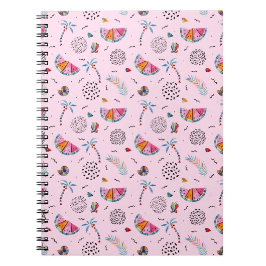 Tropisch roze Memphis Style Pattern Notitieboek (Voorkant)