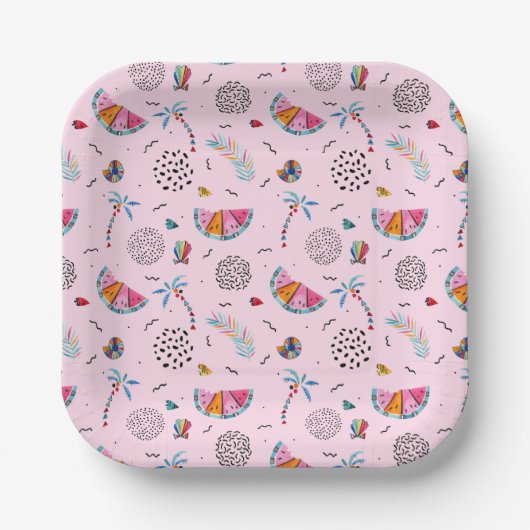 Tropisch roze Memphis Style Pattern Papieren Bordje (Voorkant)