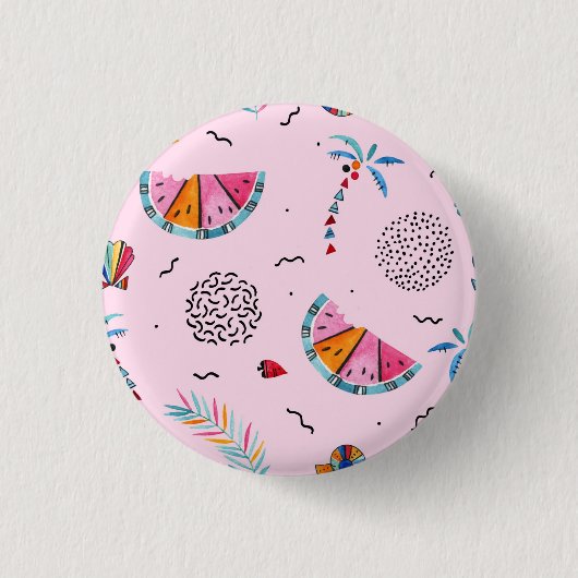 Tropisch roze Memphis Style Pattern Ronde Button 3,2 Cm (Voorkant)
