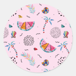 Tropisch roze Memphis Style Pattern Ronde Sticker