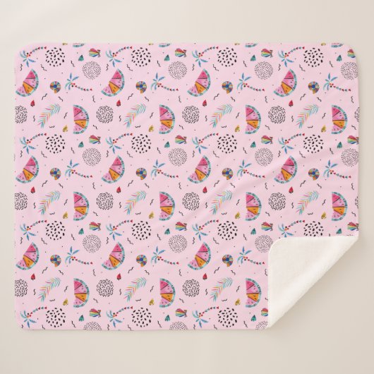 Tropisch roze Memphis Style Pattern Sherpa Deken (Voorkant (horizontaal))