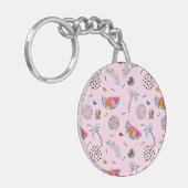 Tropisch roze Memphis Style Pattern Sleutelhanger (Voorkant Links)