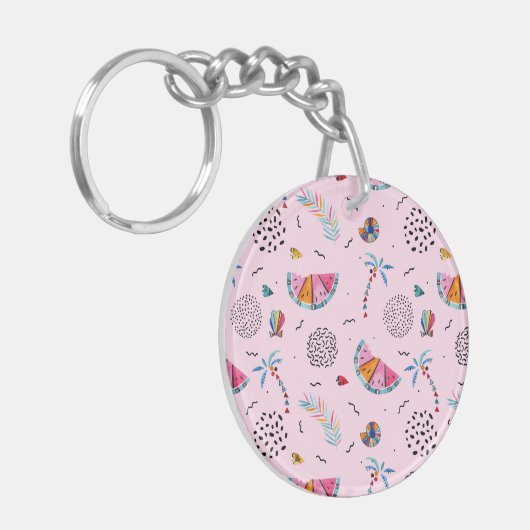 Tropisch roze Memphis Style Pattern Sleutelhanger (Voorkant Links)