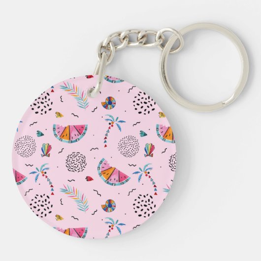 Tropisch roze Memphis Style Pattern Sleutelhanger (Achterkant)