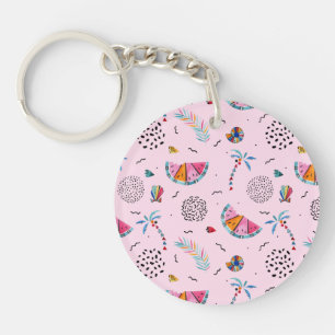 Tropisch roze Memphis Style Pattern Sleutelhanger