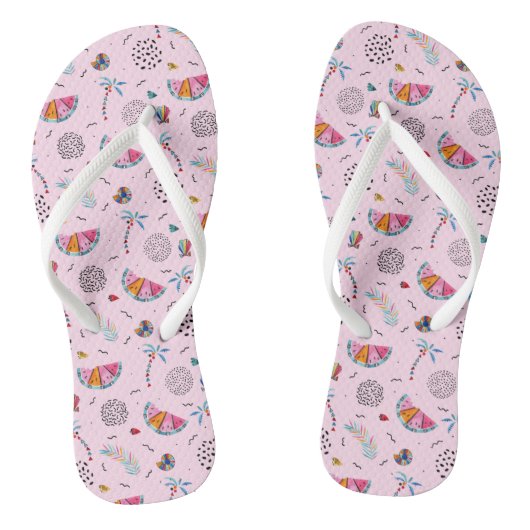 Tropisch roze Memphis Style Pattern Teenslippers (Voetbed)