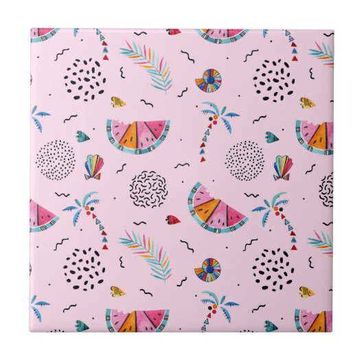 Tropisch roze Memphis Style Pattern Tegeltje (Voorkant)