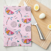 Tropisch roze Memphis Style Pattern Theedoek (Quarter Fold)