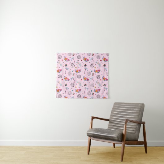 Tropisch roze Memphis Style Pattern Wandkleed (In Situ (horizontaal))