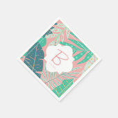 Tropisch roze monogram groene palmbladeren Napkins Servet (Hoek)