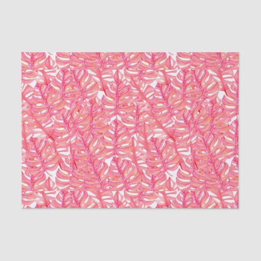 Tropisch roze monstera Plant lekt Tissuepapier (Voorkant)