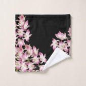 Tropisch roze orchidee Flowers Black Bath Towel se Bad Handdoek (Wasdoekje)