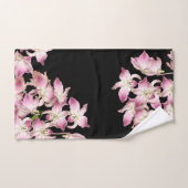 Tropisch roze orchidee Flowers Black Bath Towel se Bad Handdoek (Handdoek)