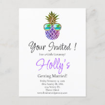 Tropisch roze paarse ananas Bachelorette invite
