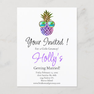 Tropisch roze paarse ananas Bachelorette invite Briefkaart