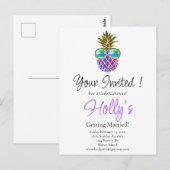 Tropisch roze paarse ananas Bachelorette invite Briefkaart (Voorkant / Achterkant)