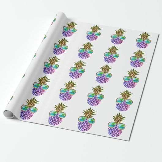 Tropisch roze paarse ananas cadeaupapier (Uitgerold)