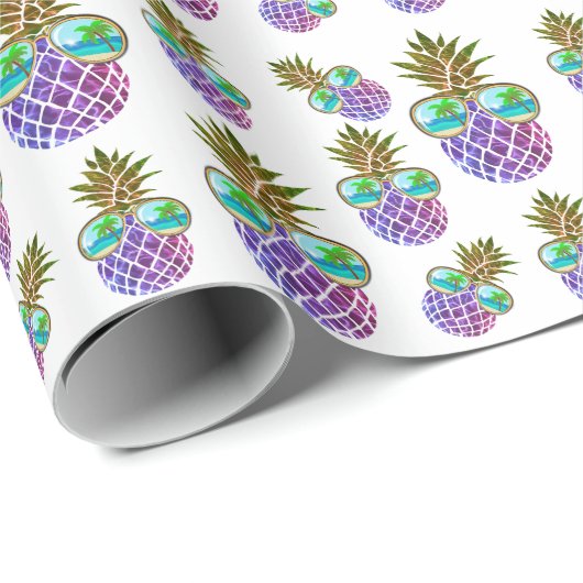 Tropisch roze paarse ananas cadeaupapier (Rol Hoek)