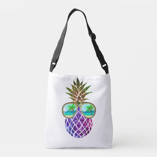 Tropisch roze paarse ananas crossbody tas (Achterkant)