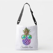 Tropisch roze paarse ananas crossbody tas (Voorkant)