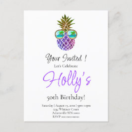 Tropisch roze paarse ananas Verjaardagsfeest Briefkaart