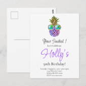 Tropisch roze paarse ananas Verjaardagsfeest Briefkaart (Voorkant / Achterkant)