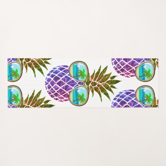 Tropisch roze paarse ananas yogamat (Achterkant (horizontaal))