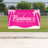 Tropisch Roze Palm Beach Feest Bruidsbruiloft Spandoek (Insitu)