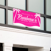 Tropisch Roze Palm Beach Feest Bruidsbruiloft Spandoek (Buitenkant Gebouw)