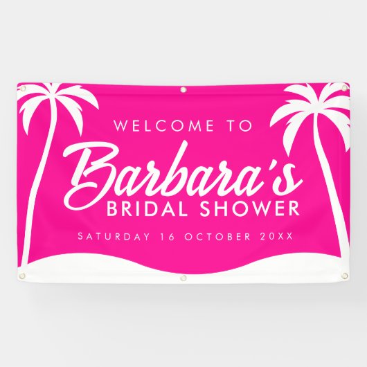 Tropisch Roze Palm Beach Feest Bruidsbruiloft Spandoek (Horizontaal)