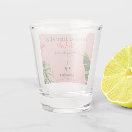 Tropisch Roze Palm Springs Verloofdengroep-feestje Shot Glas (Achterkant)